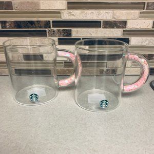 TWO Starbucks Valentine's 2022 Confetti Hearts Handle Glass Mug